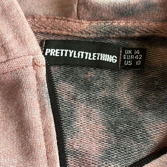 Pretty Little Thing Mauve Pink Black Cropped Zip Up Hoodie Sweatshirt 10 - Picture 7 of 9